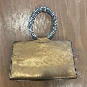 Judith Lieber Clutch. Elegant Gold Handbag with Silver Handle